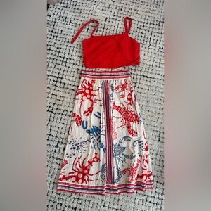 Red and Blue Printed Women's Skirt - Lightweight Summer Style
